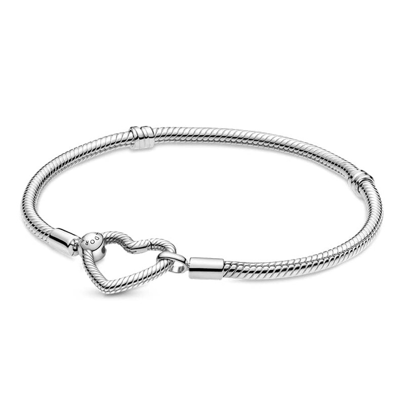 Pandora Silver Bracelets Moments Snake Chain Bracelet With Heart Buckle 599539C00