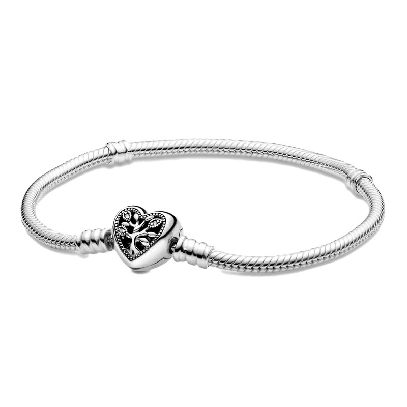 Pandora Silver Bracelets Snake Chain Bracelet With Family Heart Clasp 598827C01