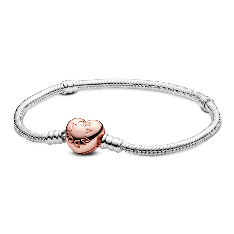 Pandora Gold/Silver Bracelets Moments Bracelet With Heart Closure And Snake Chain Design 58071917