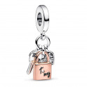 Triple Key, Padlock and Heart Two-Tone Pendant Charm 782506C01