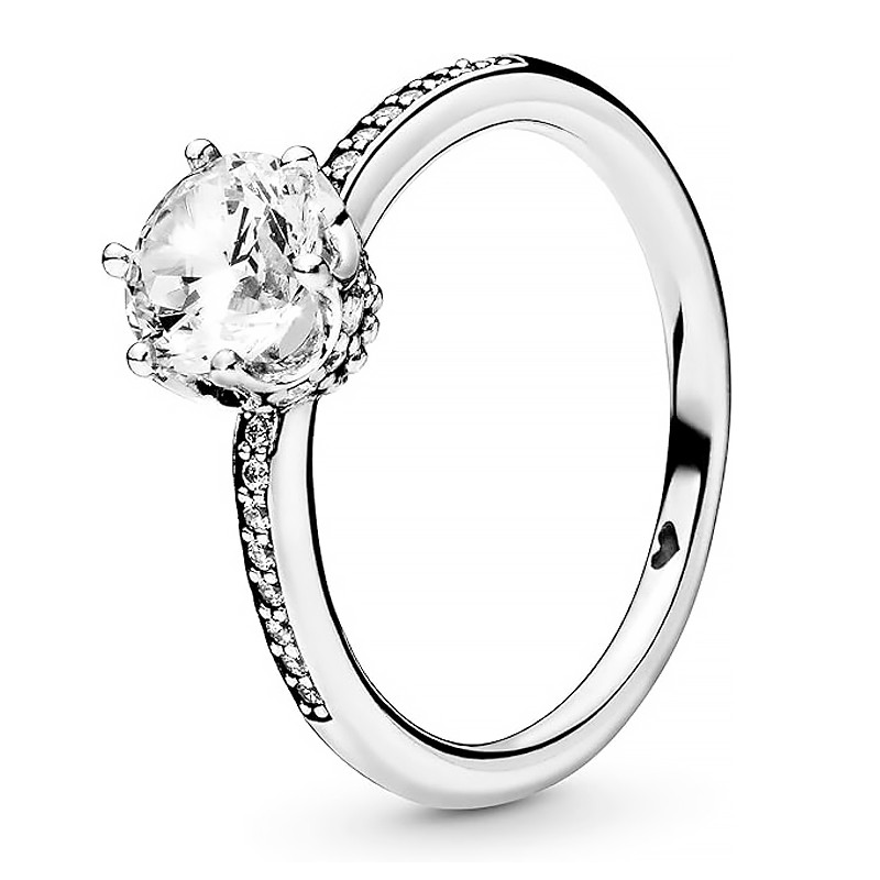 Pandora Silver Rings Transparent Glow Crown Ring 198289Cz