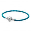 Bracelet Pandora Moments en cuir tressé turquoise avec fermoir coquillage 598951C010