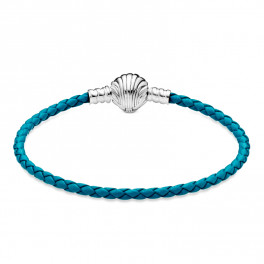 Pandora Moments Bracelet in Turquoise Braided Leather with Shell