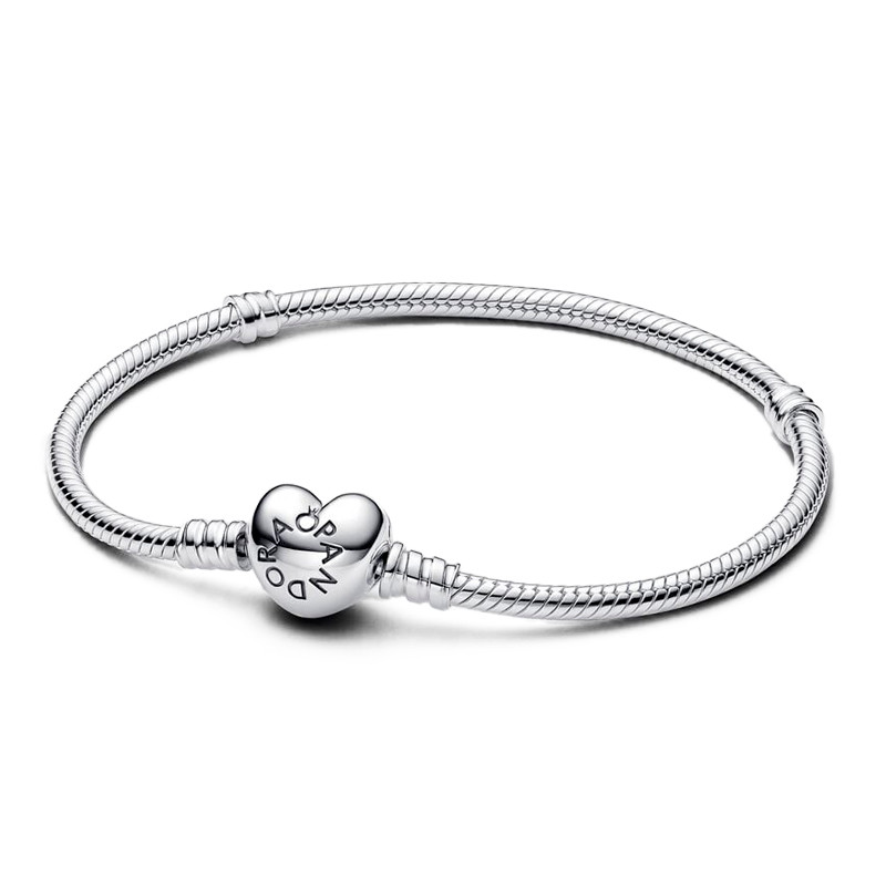 Pandora Silver Bracelets Moments Snake Chain Bracelet With Heart Closure 59071916