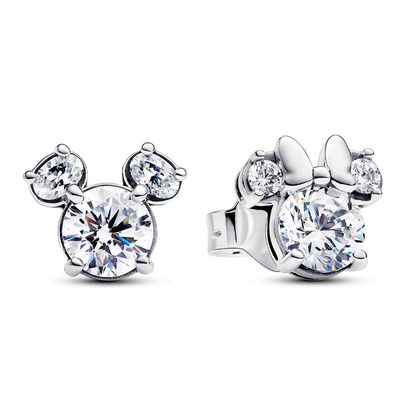 Pandora Silver Earrings Disney Sparkly Mickey And Minnie Mouse Stud Earrings 293219C01