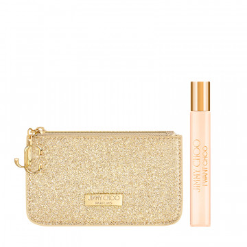 Mini beauty case dorato Jimmy Choo, ideale come regalo.