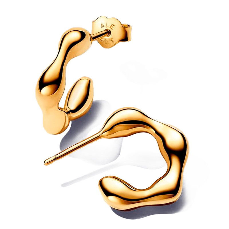 Pandora Gold Earrings Organic Shape Open Hoop Earrings 263269C00