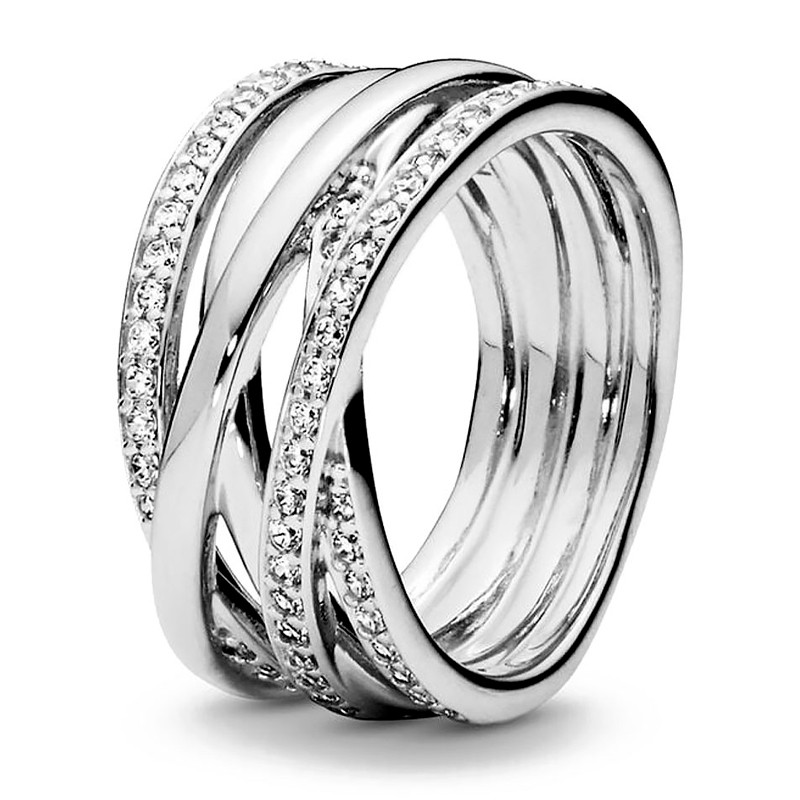 Pandora Anillo Entrelazados Con Líneas Brillantes y Pulidas 190919CZ
