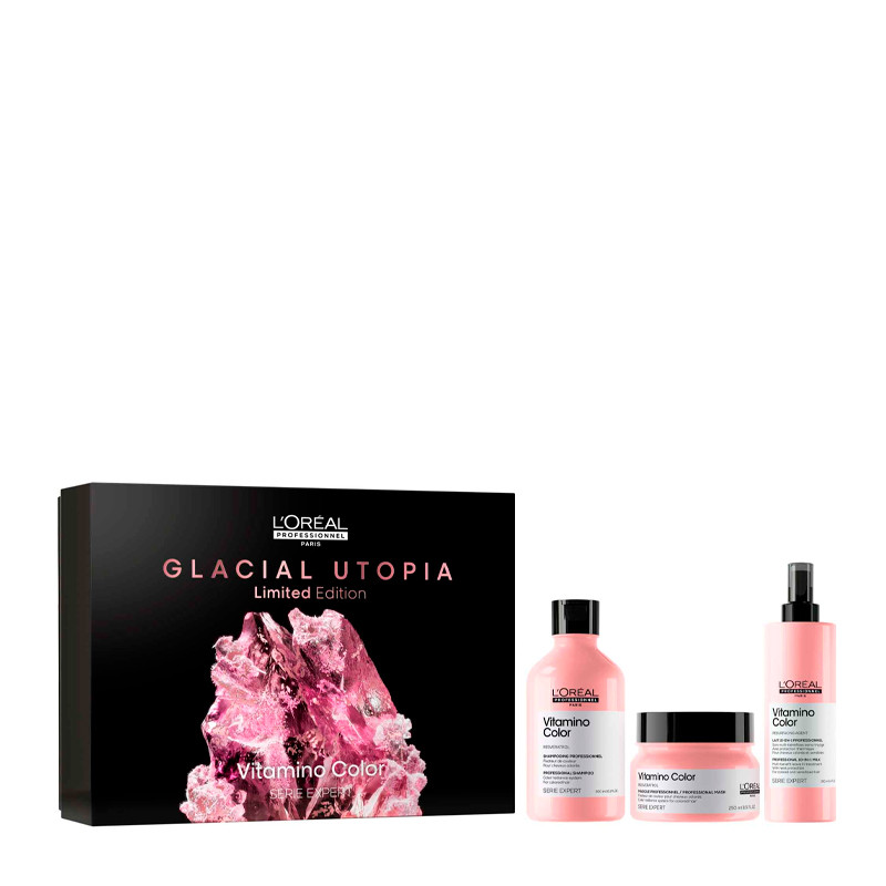 Loreal Professionnel Cura dei capelli Set di colori vitaminici 10 in 1 Glacial Trio Shampoo + Maschera + Spray