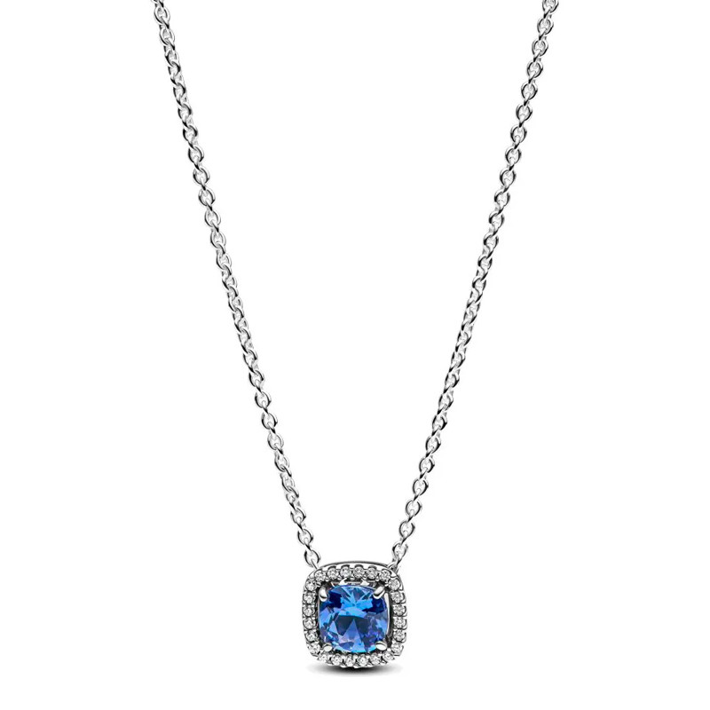 Pandora Halsketten Square Blue Halo Pendant Necklace Sparkling 393560C01