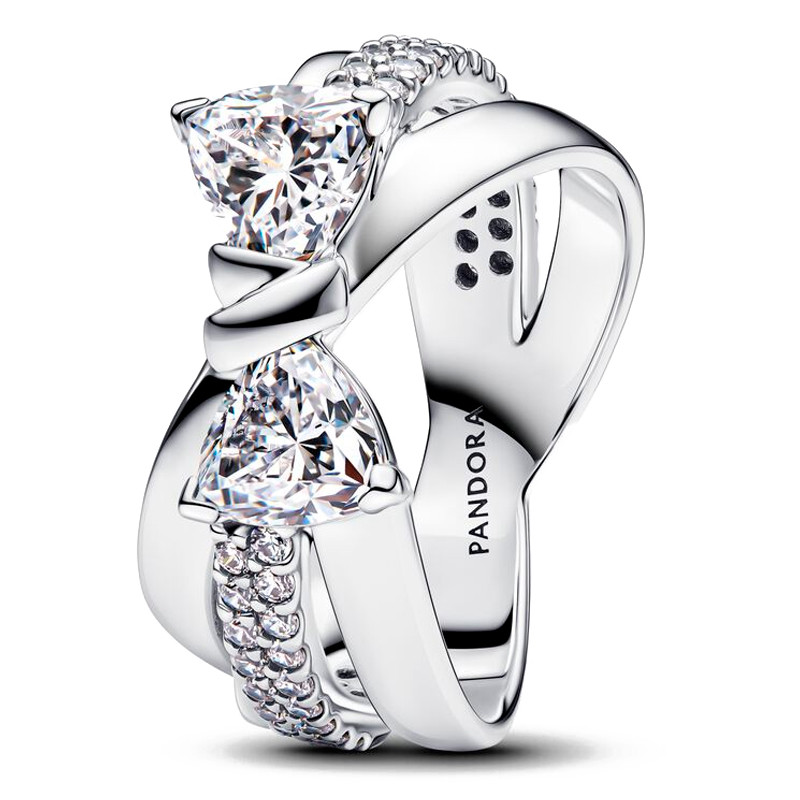 Pandora Silver Rings Shiny Bow Cross Band Ring 193553C01