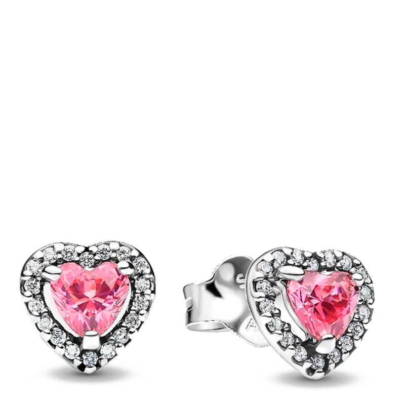Pandora Pendientes de Botón Corazón Rosa 298427C02