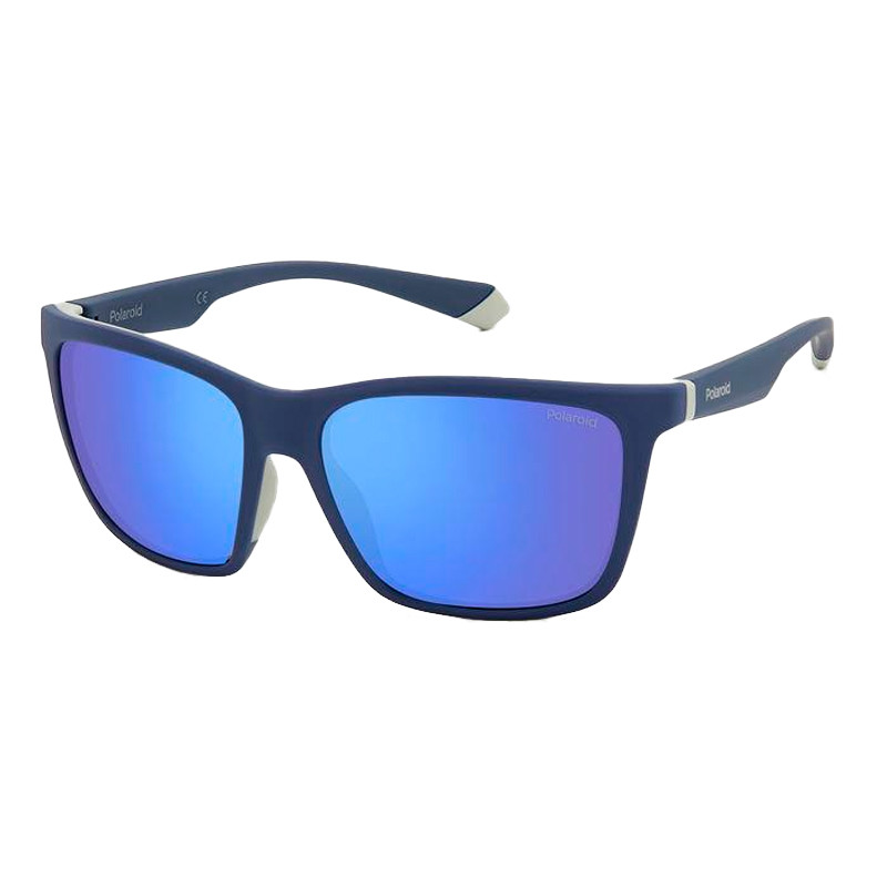 Polaroid Men's Rectangle Blue Grey Blue Mirror Polarized Sunglasses