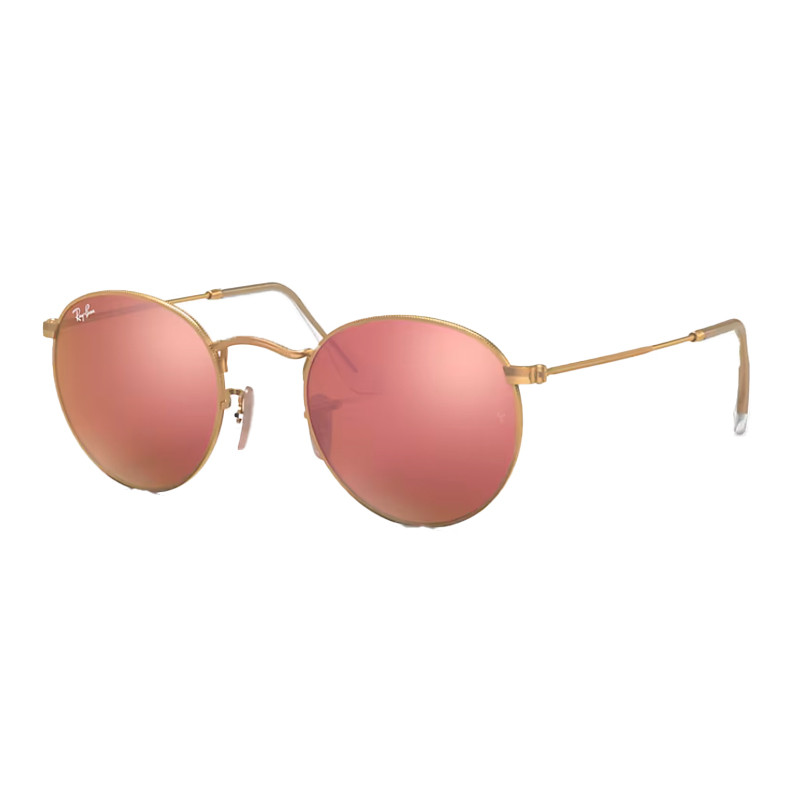 Ray-Ban Man Sunglass Round Flash Lenses - Frame color: Gold, Lens color: Solid Color